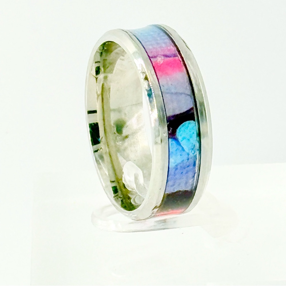 Multicolor Silver Band Ring size 10 # 011